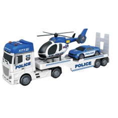 Set camion de politie cu elicopter, masina de interventie, cu sunete de functionare si lumini, ATS, pentru copii