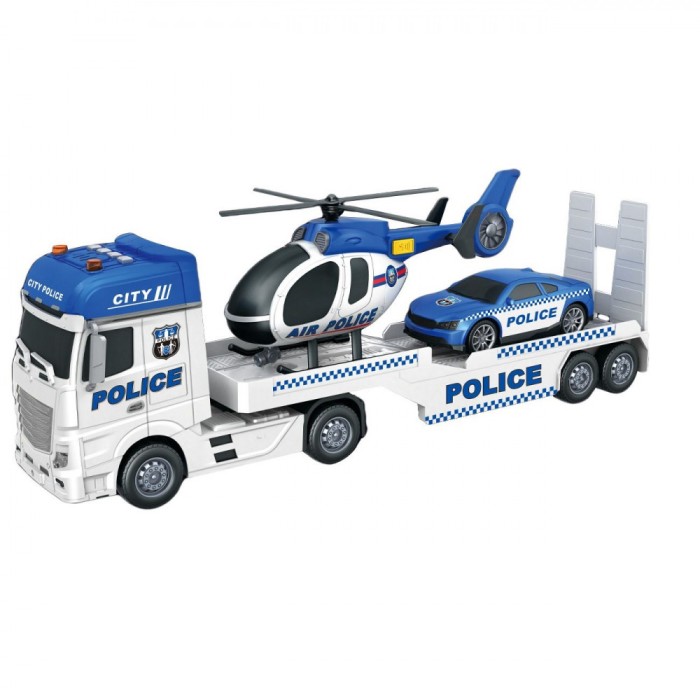 Set camion de politie cu elicopter, masina de interventie, cu sunete de functionare si lumini, ATS, pentru copii