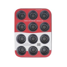 Tava pentru copt briose cu con, Strat antiaderent, Teflonat, 12 compartimente
