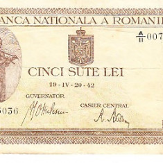 M1 - Bancnota Romania - 500 lei emisiune aprilie 1942 - filigran vertical