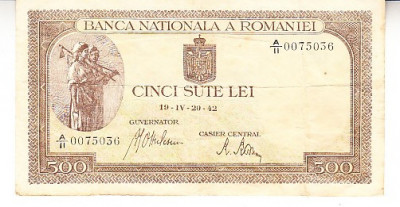 M1 - Bancnota Romania - 500 lei emisiune aprilie 1942 - filigran vertical foto