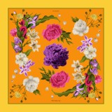 Cumpara ieftin Batic Matase Naturala Secret Garden Galben Orange 90x90cm Italia Fular Dama Accesorii Moda Elegant Floral Vintage