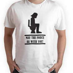 Tricou personalizat barbat "MAY THE FORCE BE WITH YOU", Alb, Bumbac, Marime M