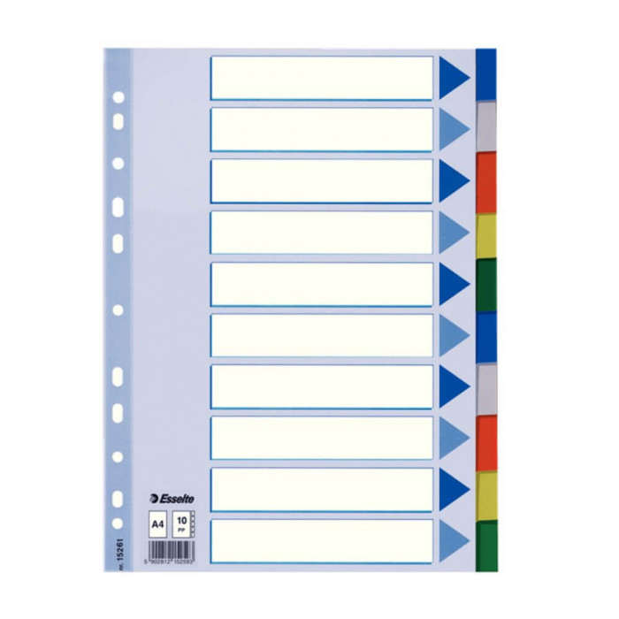 Index A4 Esselte, Plastic, cu 10 Separatoare Colorate, Index cu Separatoare Colorate, Index cu 10 Separatoare Colorate, Index de Plastic cu Separatoar