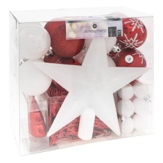 Set decoratiuni Craciun, 44 piese, cu globuri, ghirlanda si varf de brad, rosu si alb Household NewTrend