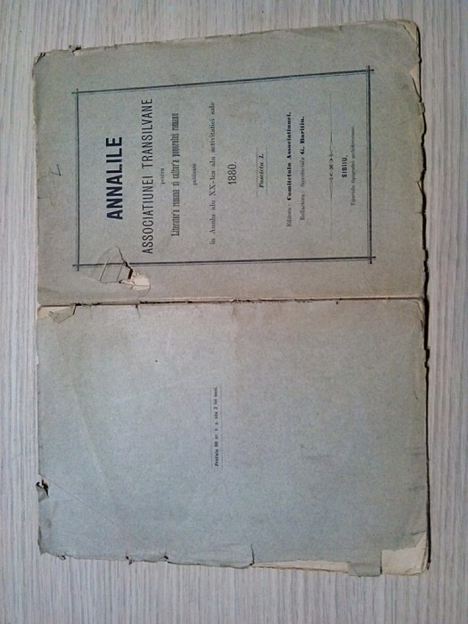 ANNALILE ASSOCIATIUNEI TRANSILVANE - Fas. I. - G. Baritiu - Sibiiu, 1880, 144 p.