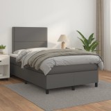 VidaXL Pat box spring cu saltea, gri, 120x200 cm, piele ecologică