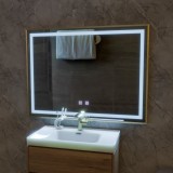 Oglinda LED Touch Kariri, 80x60 cm, functie Dezaburire, Rama Gold Rose Brushed ModernLight Concept