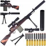 Pușcă de jucărie tip lunetistă 87 cm, manuală, 10 săgeți din spumă cu ejectare cartușe