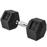 HOMCOM Ganteră Hexagonală de 15 kg, cu Prindere Antiderapanta, Greutate pentru Brațe din Oțel și Cauciuc, &Oslash;15.5x33.6 cm, Negru | Aosom Romania