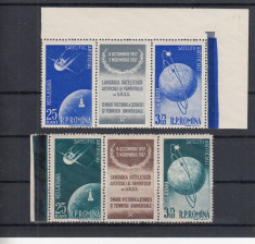 ROMANIA 1957 LP 444 a SATELITI ARTIFICIALI TRIPTICURI VINIETA MIJLOC MNH foto