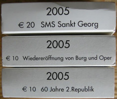 Lot 3 Monede Austria 10 Euro x 2-20 Euro 2005 Argint Proof foto