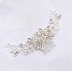 Accesoriu par argintiu, stil pieptene, cu pietre si perle, Yuri foto