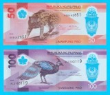 Filipine Set 2x (p#237+238) 50+100 Piso 2024-25 UNC; Prima serie de bancnote din polimer din Filipine