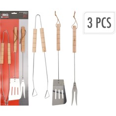 Set 3 ustensile pentru gratar BBQ,Lemn