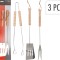Set 3 ustensile pentru gratar BBQ,Lemn