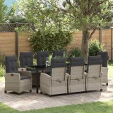 vidaXL Set de masă pentru grădină cu pernă 9 pcs Gri deschis poliratan 3380413