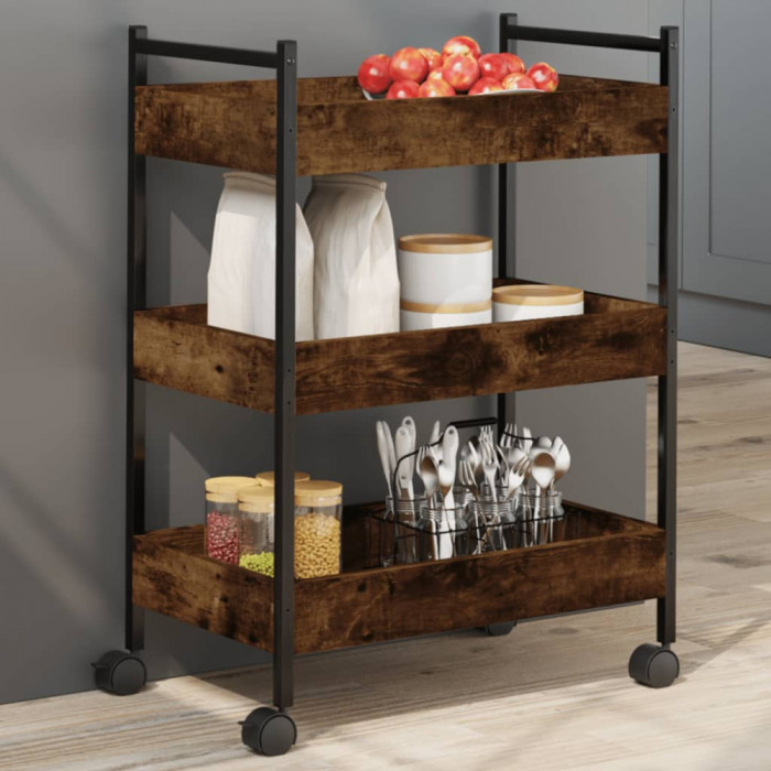 Gossi carucior de bucatarie stejar fumuriu 50x30x70 cm lemn prelucrat
