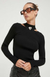 HUGO pulover femei, culoarea negru, light, cu turtleneck