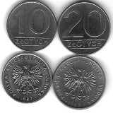POLONIA LOT / SET Nr 4 : 2 buc , 10 + 20 Zloti / Zlotych 1987