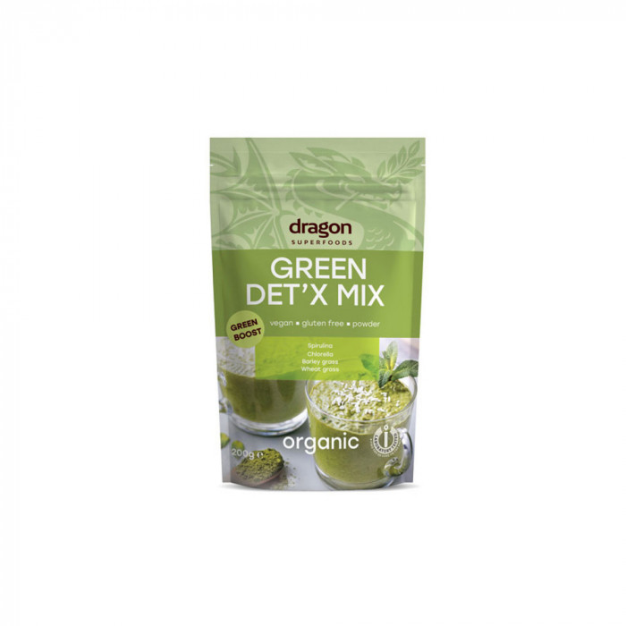 Green detox mix BIO cu spirulina, chlorella, orz verde si iarba de grau 200g