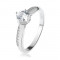 Inel de logodnă, argint 925, braţe ornate rotunjite, zirconiu transparente rotund - Marime inel: 65