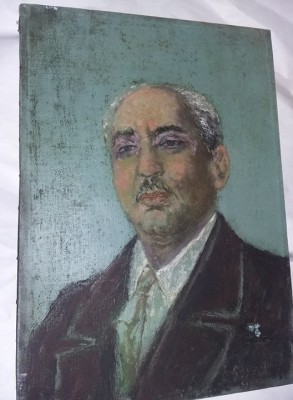 TABLOU VECHI PICTAT PE PANZA SI SEMNAT,PICTURA VECHE PORTRET,T.GRATUIT foto