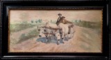 Cumpara ieftin Ion MARINESCU-V&Acirc;LSAN (1866-1935)-Car cu ţărani tras de boi, pictură &icirc;n ulei, Scene gen, Impresionism
