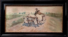 Ion MARINESCU-V&amp;Acirc;LSAN (1866-1935)-Car cu ţărani tras de boi, pictură &amp;icirc;n ulei foto
