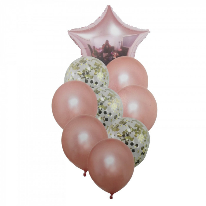 Buchet 9 baloane din latex cu confetti Magic Star Rose