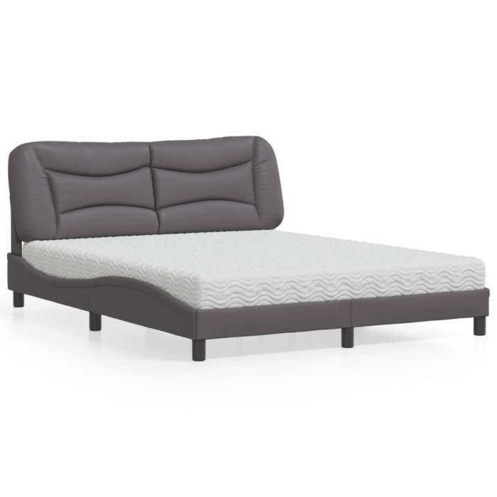 vidaXL Pat cu saltea, Hvar, gri, 160x200 cm, piele ecologică 3208734