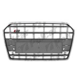 Grila masca fata AUDI A6 (4G/C7), 06.2014-09.2018 model S6,cu 2 gauri pentru Senzori de parcare (PDC); argintiu/cromat; fara emblema