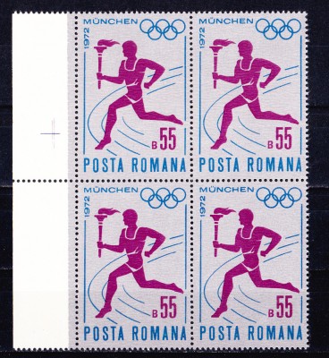 TSV$ - 1972 LP 802 FLACARA OLIMPICA PRIN ROMANIA BLOC X 4 MNH/** LUX foto