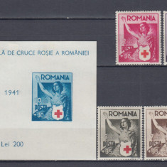 ROMANIA 1941 LP 145 LP 146 CRUCEA ROSIE SERIE + COLITA NEDANTELATA SARNIERA