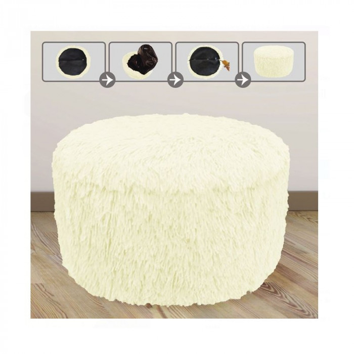Puf gonflabil decorativ de blana, 38 x 20 cm, maxim 100 kg, Bej