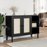 Cumpara ieftin Servantă SENJA, aspect ratan negru, 112x40x80cm, lemn masiv pin