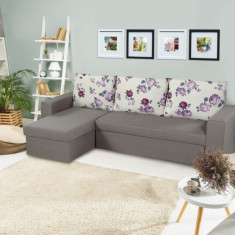 Coltar extensibil reversibil Oslo Grey Magnolia cu lada de depozitare, 247x148x78 cm