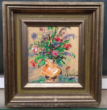 Tablou vechi - flori - semnat L . Grigorescu, Ulei, Impresionism