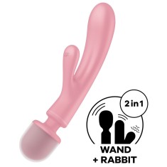 Vibrator Triple Lover Satisfyer, 24 Moduri Vibratii, Silicon, IPX7, USB, Roz, 23.7 cm