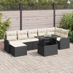 vidaXL Set de canapele pentru grădină cu pernă 8 pcs Negru Rattan poli 3348503