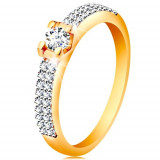 Inel din aur de 14K - braţe lucioase, zirconiu &icirc;n montură - Marime inel: 50