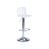 Scaun de bar HM H48, Polipropilena, Cadru Metalic, Suport picioare, Rotativ, 90 kg, alb