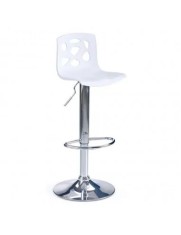 Scaun de bar HM H48, Polipropilena, Cadru Metalic, Suport picioare, Rotativ, 90 kg, alb