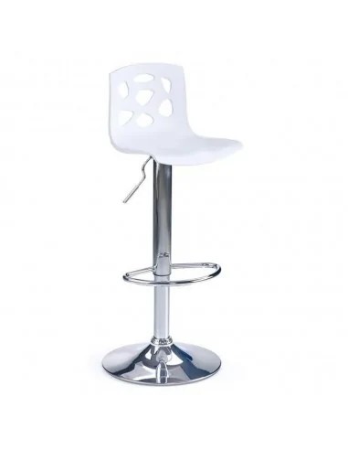 Scaun de bar HM H48, Polipropilena, Cadru Metalic, Suport picioare, Rotativ, 90 kg, alb