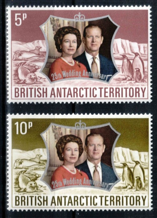 BAT Ter. Antarctic Britanic 1972, Mi #43-44**, Regina Elisabeta a Ii-a nunta de argint, MNH! Cota 11 &euro;!
