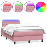 Cumpara ieftin Pat cu arcuri cu saltea si LED, roz, 120x220 cm, catifea