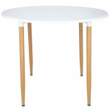 Cumpara ieftin Masa dining rotunda Lizzy Unic Spot, 90x76cm, blat MDF alb, picioare metalice cu textura de lemn