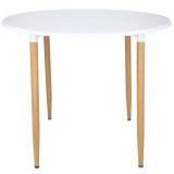 Cumpara ieftin Masa dining rotunda Lizzy Unic Spot, 90x76cm, blat MDF alb, picioare metalice cu textura de lemn