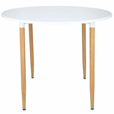 Masa dining rotunda Lizzy Unic Spot, 90x76cm, blat MDF alb, picioare metalice cu textura de lemn foto