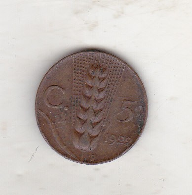 bnk mnd Italia 5 centesimi 1922 foto